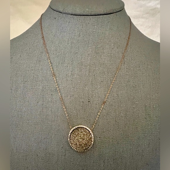 Italy .925 Rose 10K Gold over .925 Sterling Silver Druzy Necklace - Picture 1 of 6